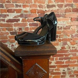 Platform Black Leather Heels